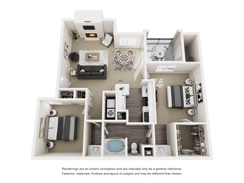 Floor plan for 2 beds, 1 bath, 975 sqft